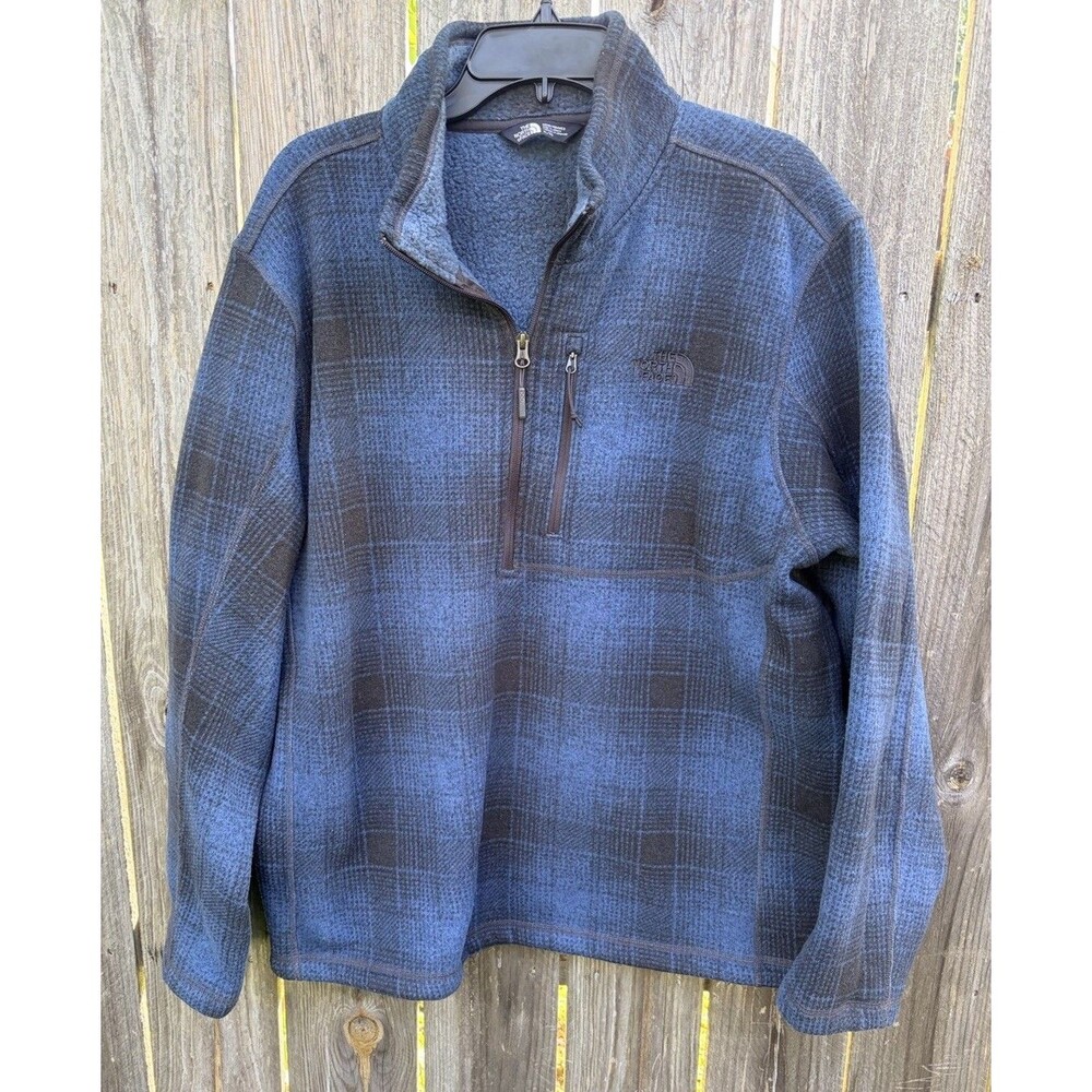 The North Face Fleece Pullover Mens XL Blue Plaid Quarter Zip Sweatshirt Jacket